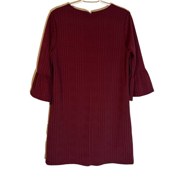 Banana Republic Plaid Textured Burgundy Dress With 3/4 Bell Sleeves Size M - Picture 6 of 12
